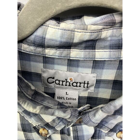 Carhartt Shirt Mens Large Button Up Pocket Blue Gray Plaid Work Wear - Picture 5 of 6